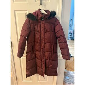 Big Chill Burgundy Long Fur Trimmed Puffer Coat sz M EUC